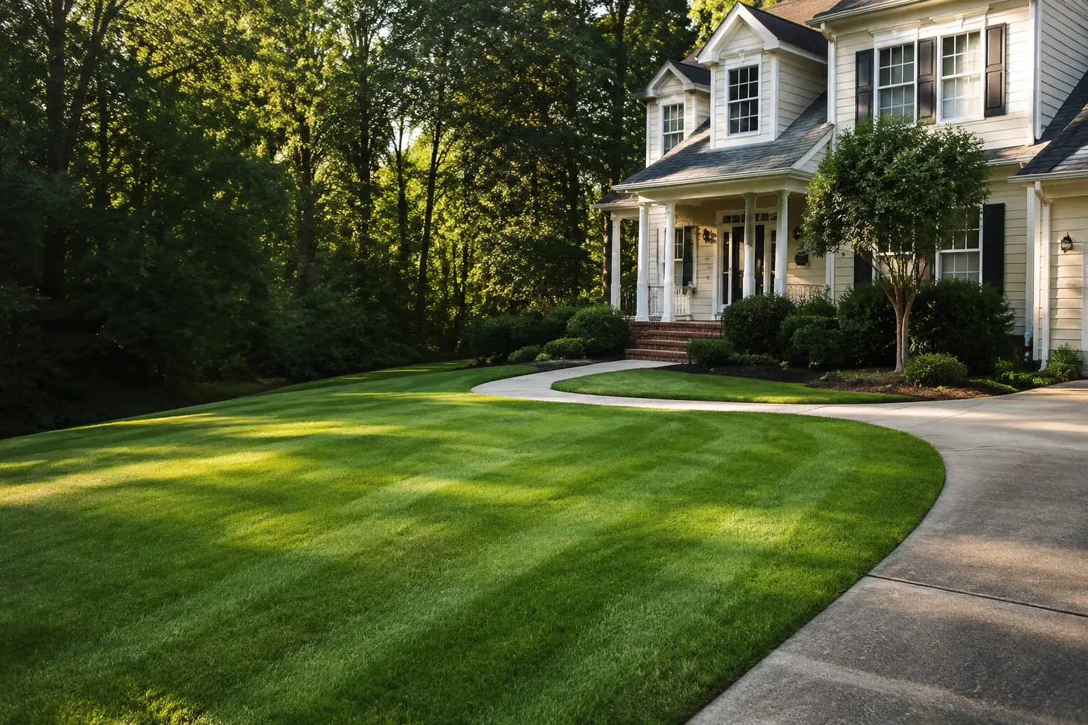 Freshly mowed and edged residential lawn